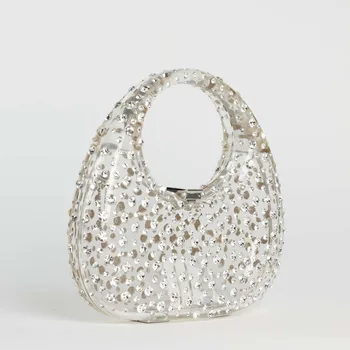 Кошелек Half Moon, Дизайнерская Роскошная женская сумочка 2023 года, новый блестящий Прозрачный клатч со стразами для вечерних дам, Бриллиантовый клатч для вечеринок