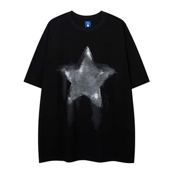 Футболка в стиле хип-хоп со звездным рисунком, летние выстиранные футболки большого размера для мужчин Y2K