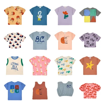 Детская футболка Ins Style 2023, Весенняя новинка серии BC, летняя хлопковая дышащая футболка с принтом для мальчиков и девочек с коротким рукавом