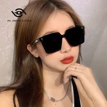 Корейская версия Ins, цельные солнцезащитные очки Tiktok, трендовые солнцезащитные очки, индивидуальность, Уличная съемка, Большая квадратная рамка, Крутые солнцезащитные очки