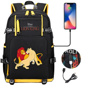 Disney The Lion King Simba Рюкзаки большой емкости для подростков, сумка для ноутбука с USB-зарядкой, Водонепроницаемый Многофункциональный рюкзак Mochila